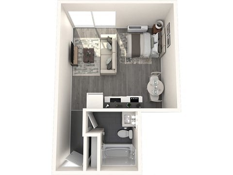 Floor plan for studio, 1 bath, 175 sqft